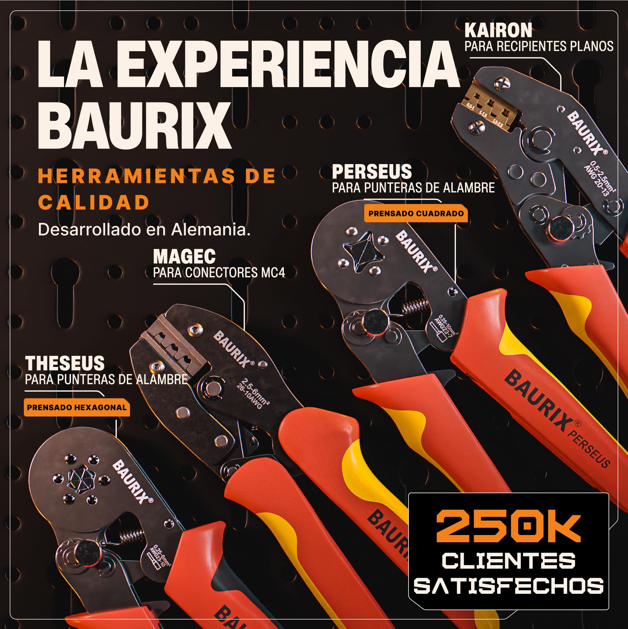 BAURIX Tenaza Crimpadora MC4 2,5-6mm² para Cables PV Conectores Solares