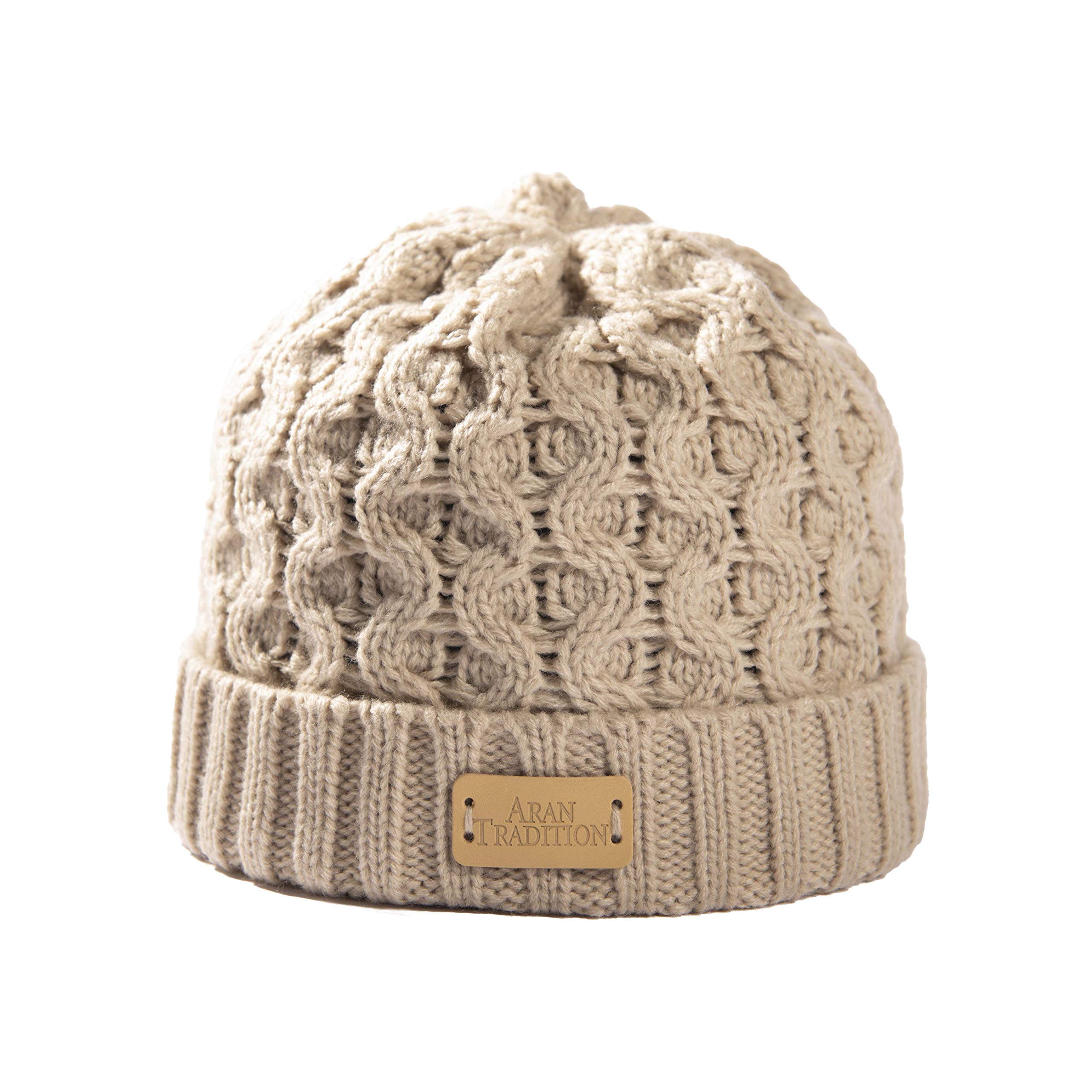 Aran Traditions Ribbed Beanie Hat (Oatmeal)