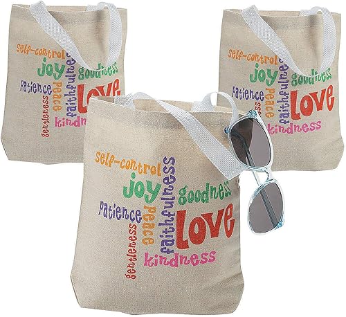 Fun Express Fruit Of The Spirit - Bolsas de mano, juego de 12 bolsas de bienvenida para la iglesia, regalos y suministros religiosos, Varios colores