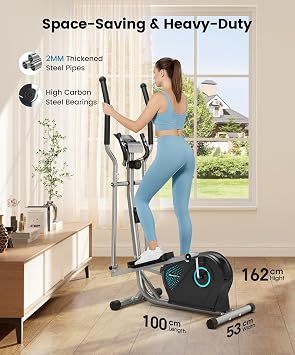 THERUN Cross Trainer, Ultra-Quiet Elliptical Machine for Home, 6KG Flywheel Elliptical Cross Trianer, 16 Resistance Levels Elliptical Machines Fitness w/Pulse Sensor, LCD Monitor