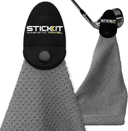 Miniatura 7 de STICKIT Toalla de golf magnética, microfibra de 29 pulgadas con bolsillos profundos de gofre, imán de fuerza industrial para un agarre seguro a