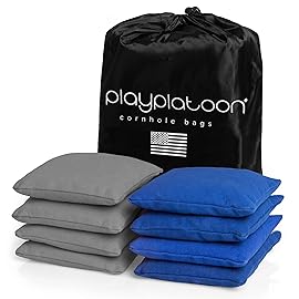 Play Platoon Weather Resistant Cornhole Bags - Set of 8 Regulation Corn Hole - Blue & Gray - Durable Duck Cloth Corn Hole for Tossing Game, Includes Tote Bag