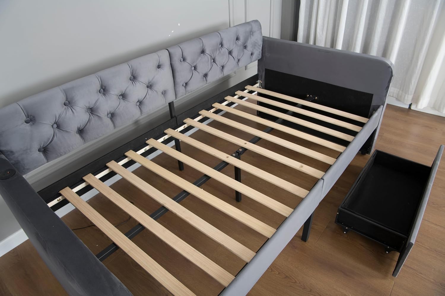 Bellemave Twin Upholstered daybed with 2 Drawers and USB Charging, Velvet Sofa Bed Twin Size, daybed with Trundle for Adults, Kids, Girls, Teens, for Living Room, Grey