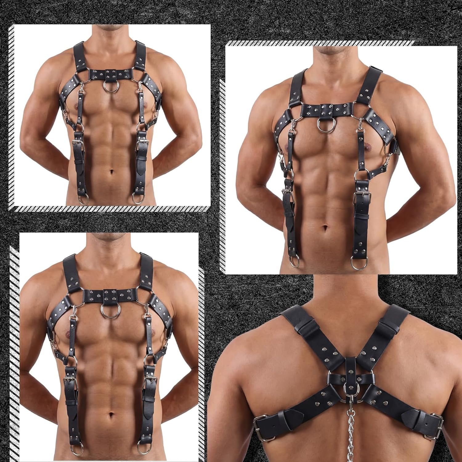 Tisancy Men's Chest Harness Belt Adjustable Buckle Body Chest PU Leather Male Harness for Party Outfits Nightclub Wear