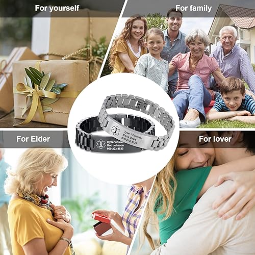 Miniatura 4 de Pulsera de alerta médica personalizada para hombre, grabada, pulsera de identificación de emergencia, grabado personalizado, pulsera de alerta médica