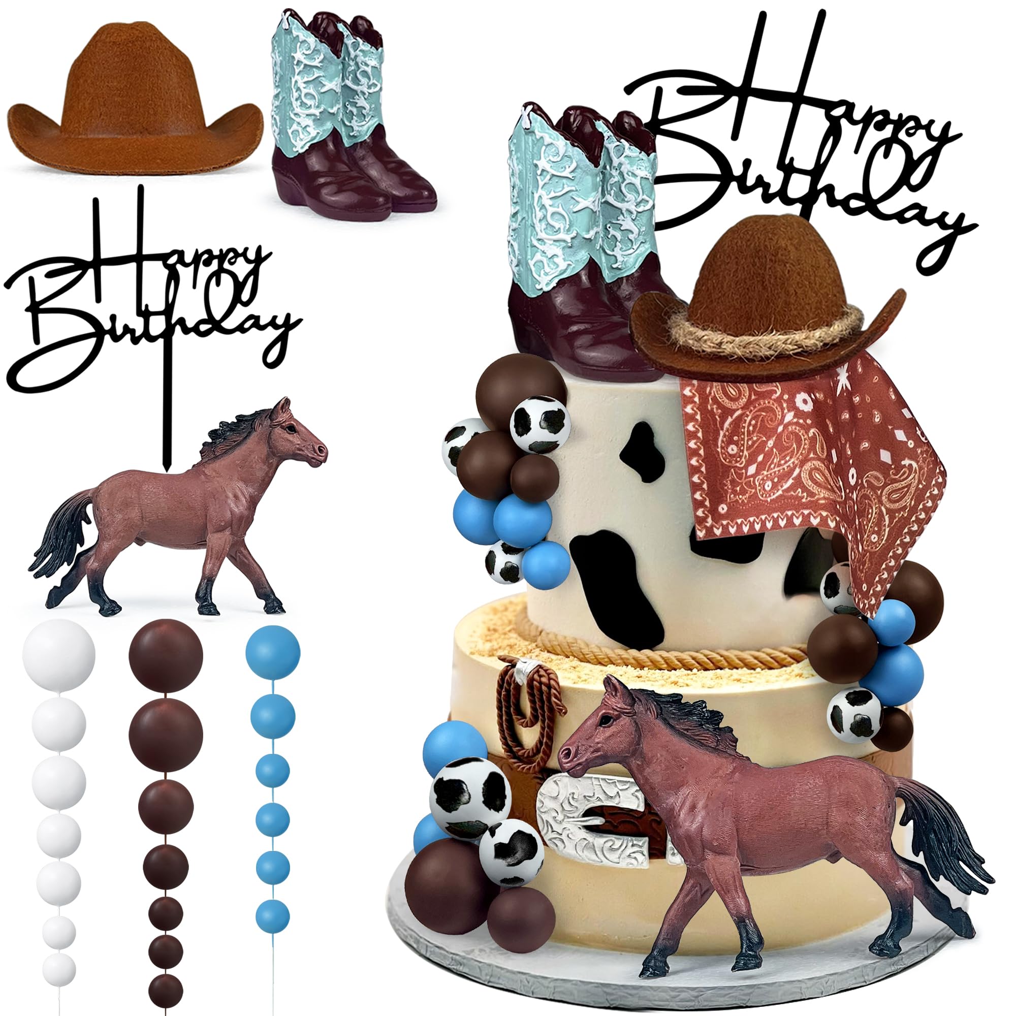 Cowboy Cake Decorations Cowboy Hat and Boot Cake Toppers Western Cowboy Cowgirl Birthday Baby Shower for Western Theme Party Favors Supplies (Blue)
