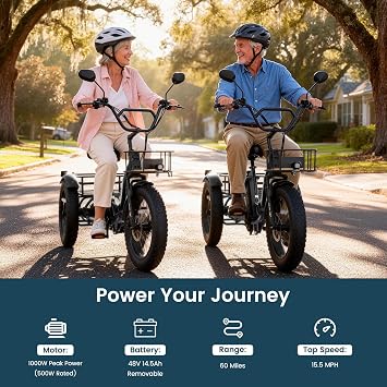MOONCOOL Electric Tricycle for Adults, 4 Fat Tire Folding Electric Trike