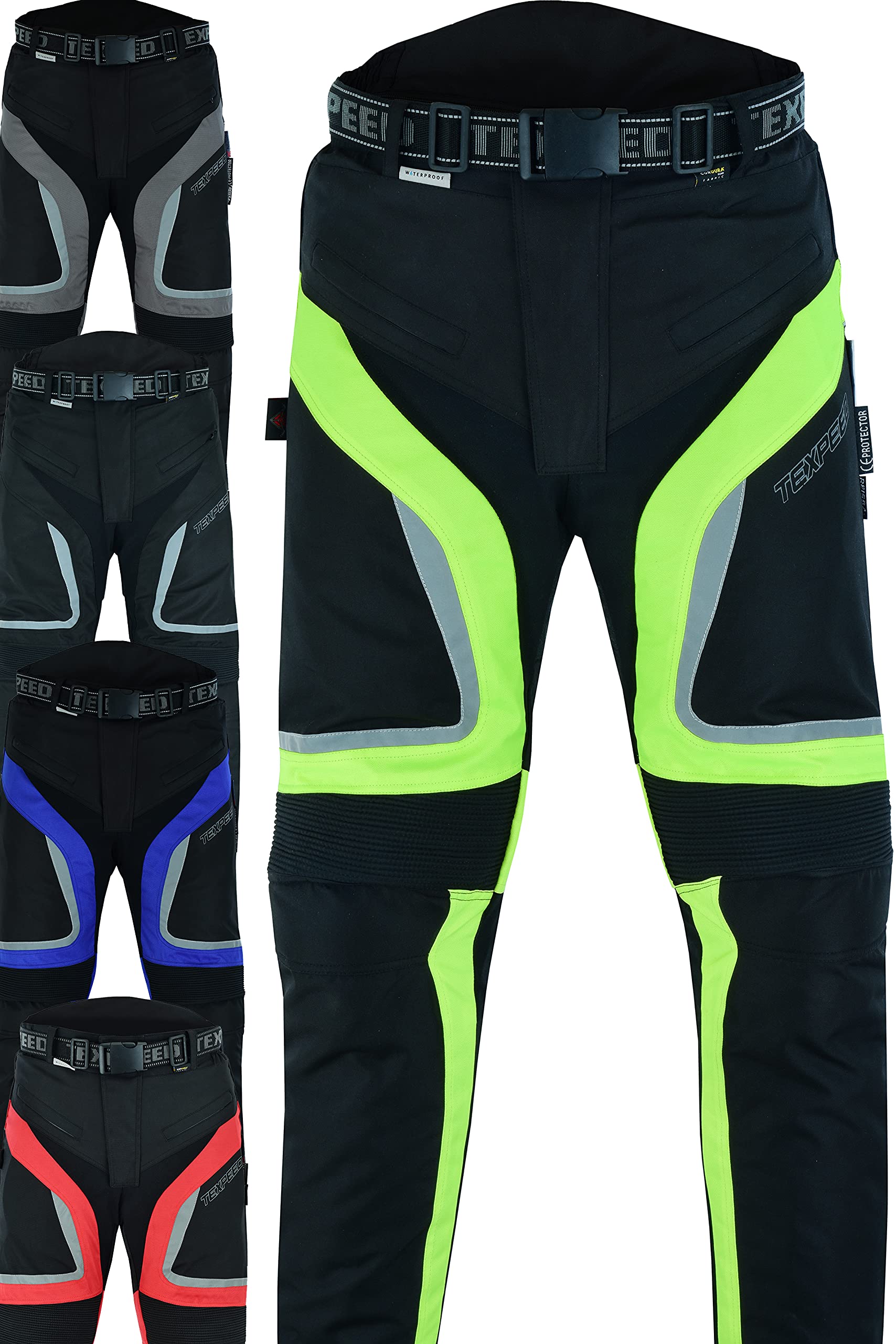 Texpeed Motorcycle Biker Trousers Mens Motorbike Waterproof Textile Cordura Pants With Protective CE Armour (EN 1621-1) Black - 40W / 30L — view 12