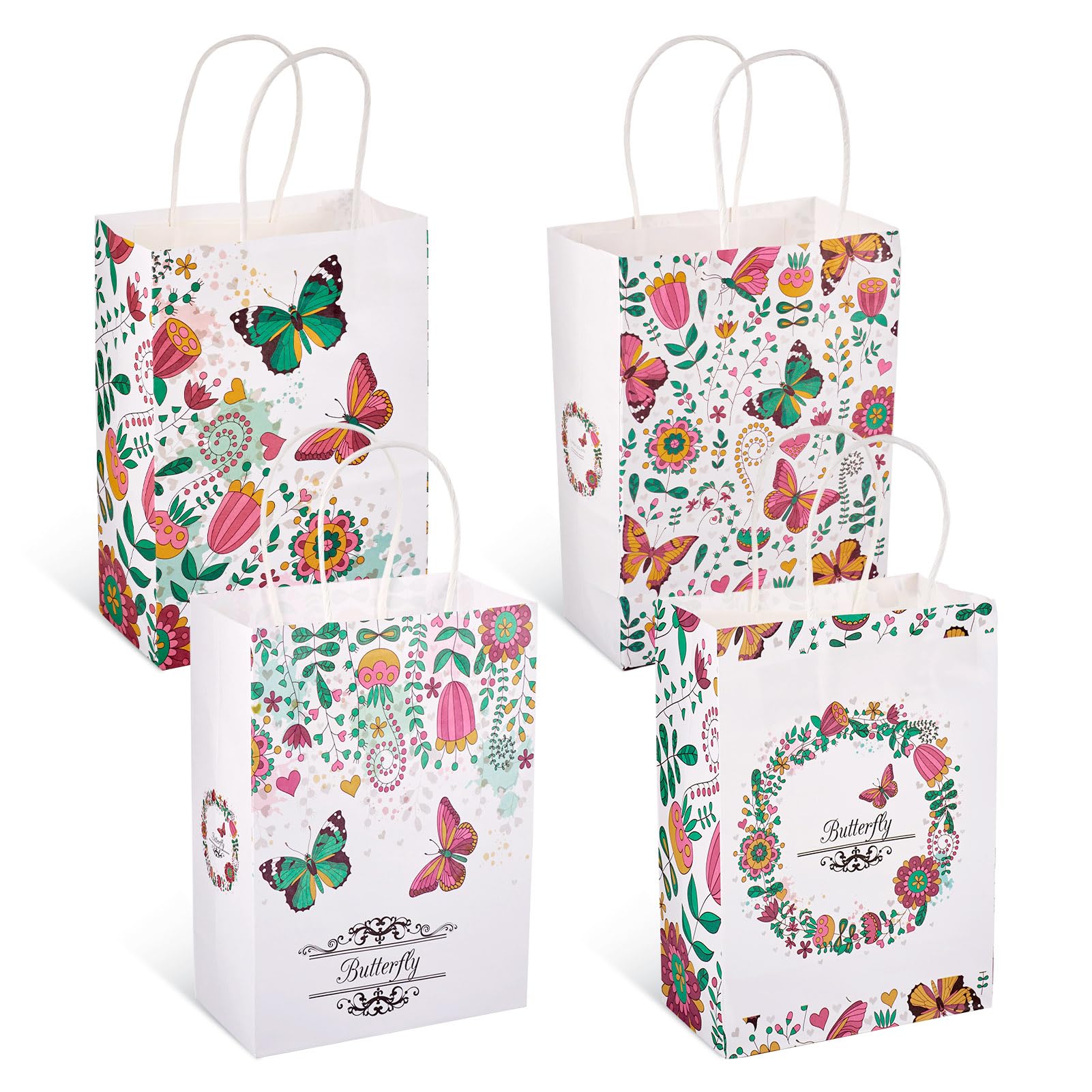 Sparkeads 8 pcs Butterfly Rectangle Present Bags 15.1x8.1x21.2cm Paper Bags Flying Insects Tote Bags with Handles for Birthday Small Business Party Wedding Bridal Shower