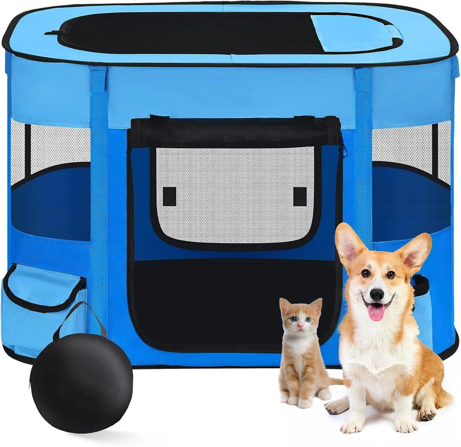 Floving Portable Doghouse Pet fence 70x55x45cm Foldable Pet playpen Rectangle Delivery Room Cat Nest Cat den Puppy house Kennel Closed Pets Tent with carry bag (blue) — image 1