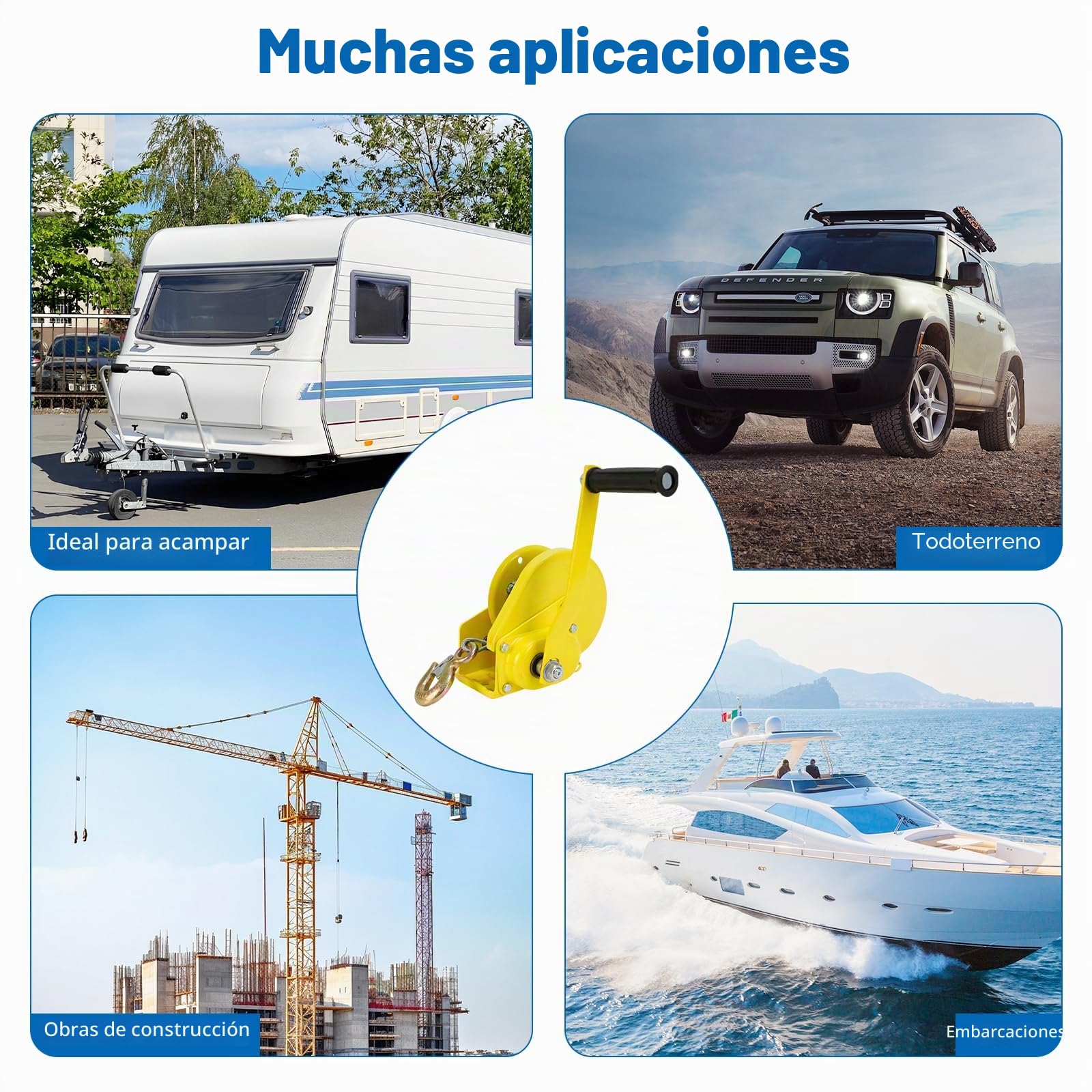 Cabrestante Manual 1200 libras con Freno Automático, para Remolques de Coches y Barcos, Herramienta de Grúa con Cable de acero de 10 m para Remolcar, Levantar y Usar en Exteriores