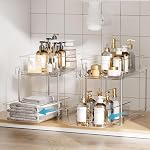 2 Tier Bathroom Storage Organizer, Vtopmart 4 Pack Clear Under Sink Organizers Vanity Counter Storage Container, Medicine Cabinet Drawers Bins, Pull-Out Organization with Track for Pantry, Kitchen