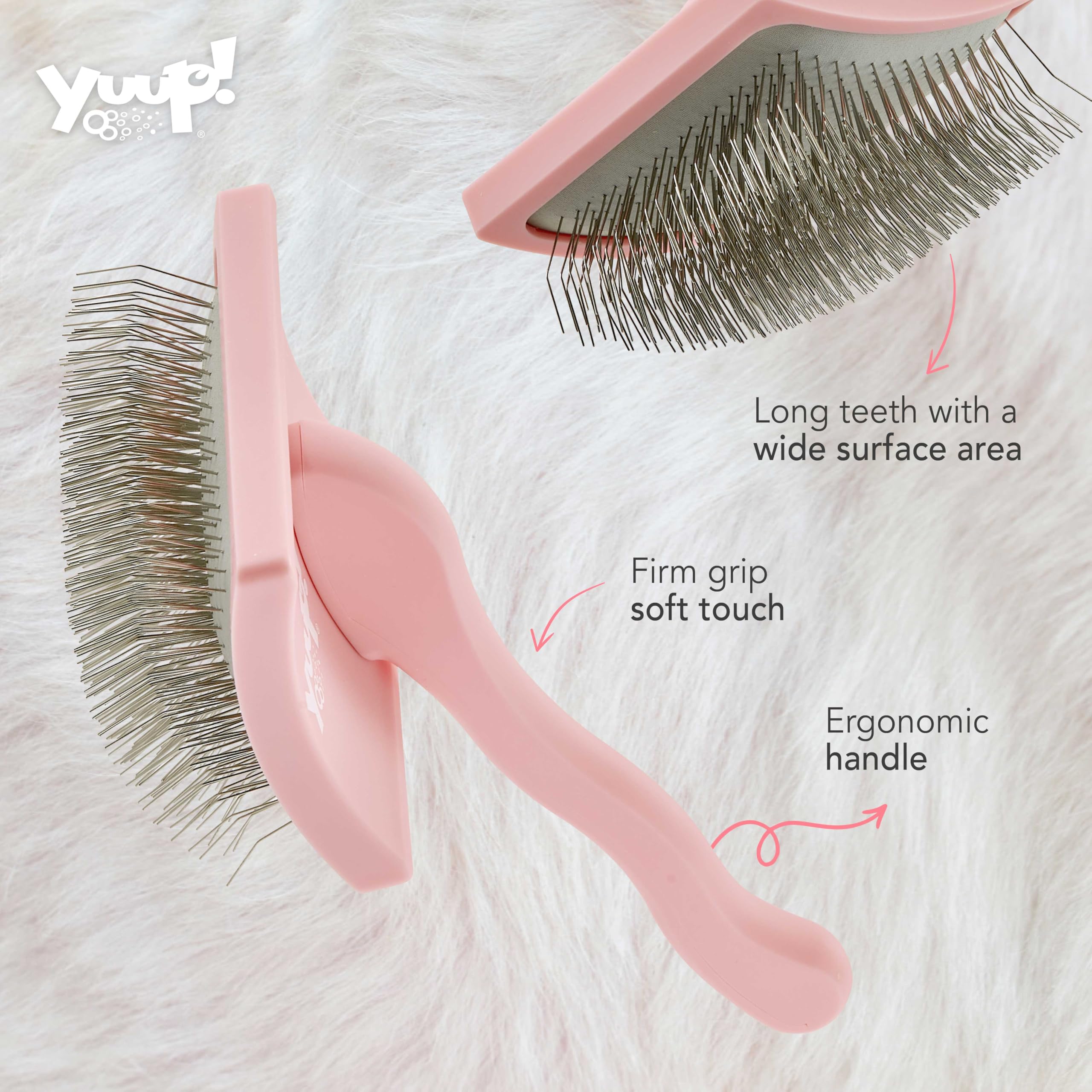 YUUP! - PINKBRUSH Brosse chien poil long et chat, carde professionnel à dents longues et haute densité, accessoires toilettage