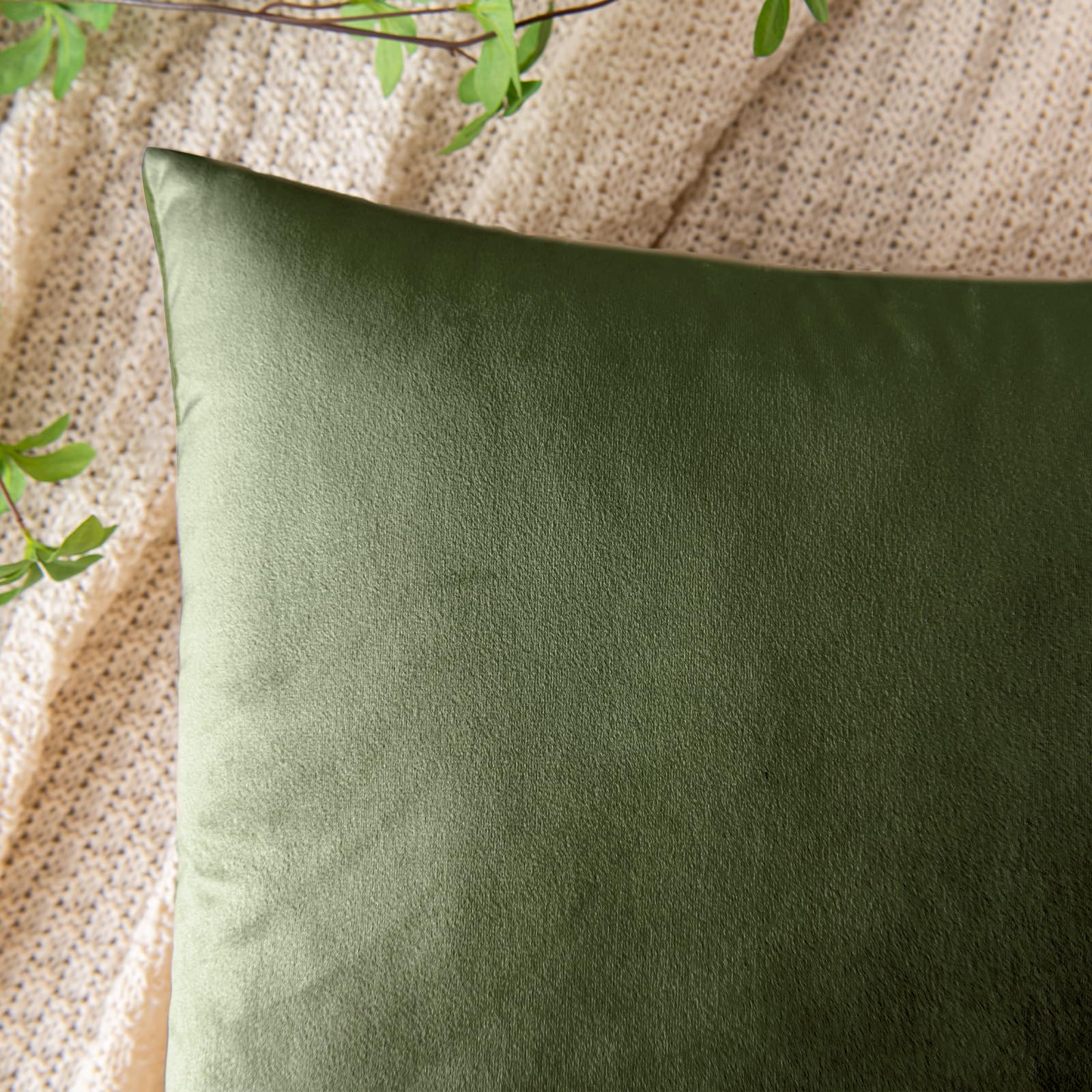 EMEMA Velvet Cushion Cover 40 x 40 cm, Decorative Cushion Cover, Matcha Green, Sofa Cushion, Lumbar Cushion - Image 2