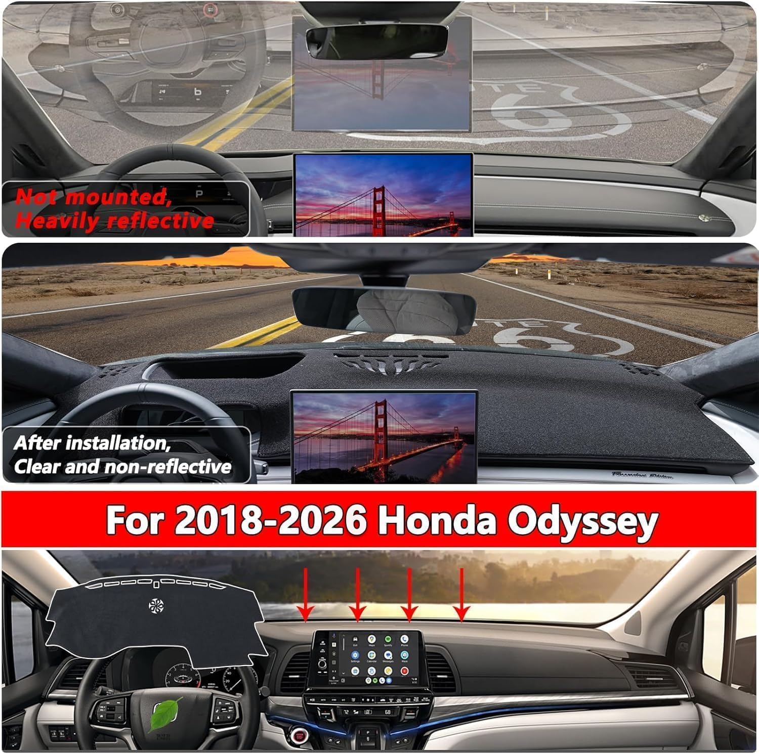 Dash Cover Compatible with Honda Odyssey 2018-2026 Minivan Dashboard Cover Mat (with HUD) Non-Slip Pad Carpet Sunshield Protector with HUD Accessories Custom Fit for Honda Odyssey