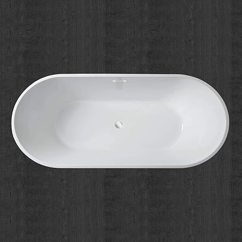 Vista 53 de WOODBRIDGE Bañera de acrílico independiente de 67 pulgadas, bañera contemporánea, acrílico blanco (desagüe/desbordamiento negro mate), B/M,Oro