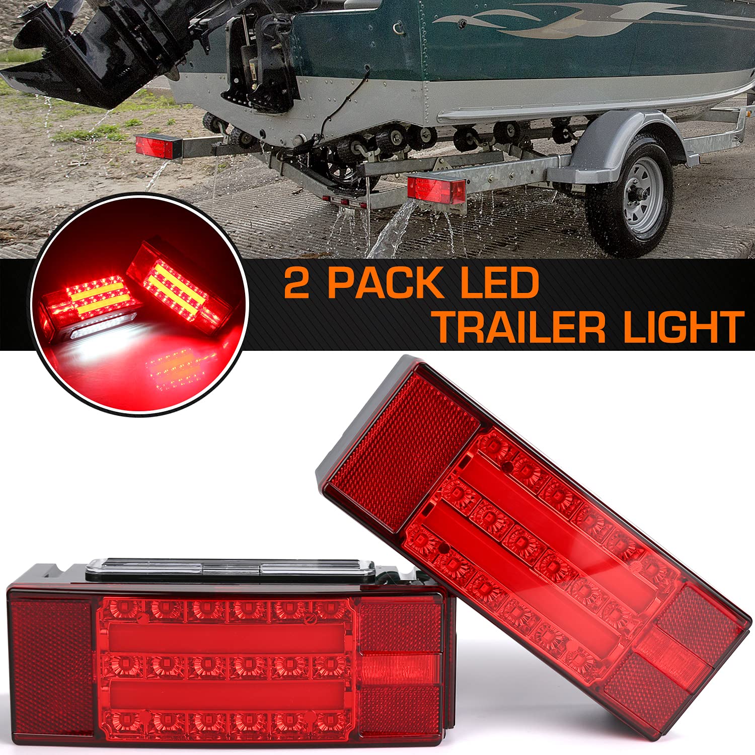 LINKITOM New Halo Rectangular Submersible LED Trailer Light, Super Bright Brake Stop Turn Tail License Lights for Camper Truck RV Boat Snowmobile Over 80" Inch