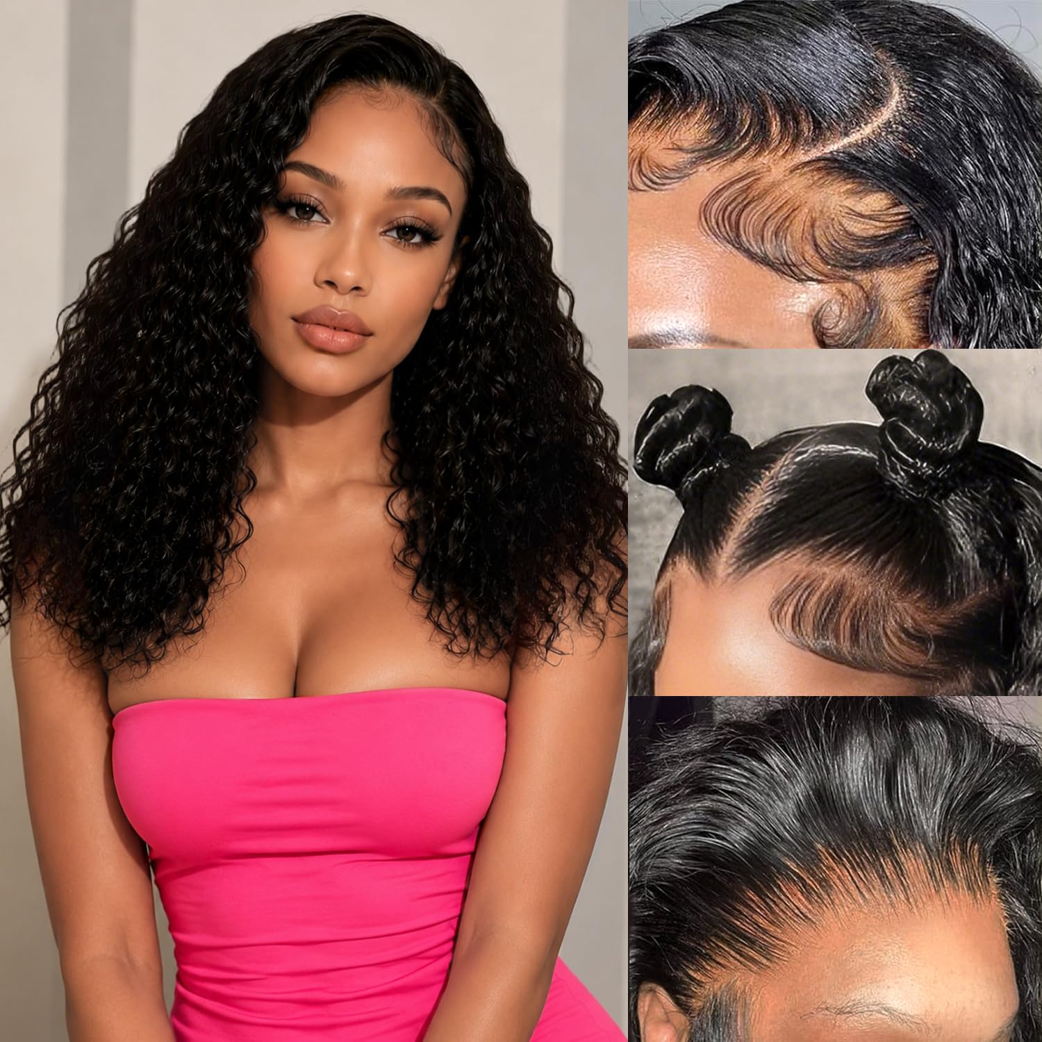 Deep Wave Lace Front Wigs Human Hair 24 Inch HD Lace Frontal Wig 1B# Natural Color 24 Inch