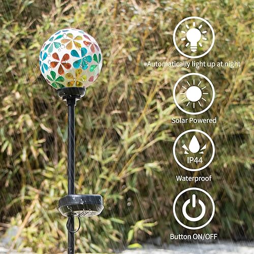 Miniatura 20 de VCUTEKA Luces solares de jardín, luces solares de mosaico, decoración al aire libre, luz de camino, luz LED de estaca para paisaje, césped, patio