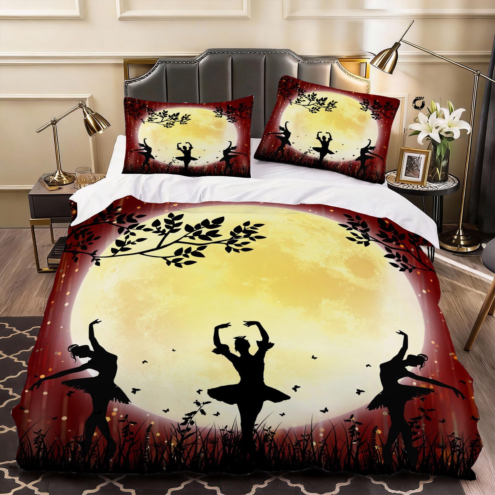 3D Ballet Dancer Duvet Cover Kids Girls Bedding Super King Bed Set, Soft Microfiber Comforter Cover Printed with Zipper Closure Quilt Coverr 260x220 cm and 2 Pillowcases