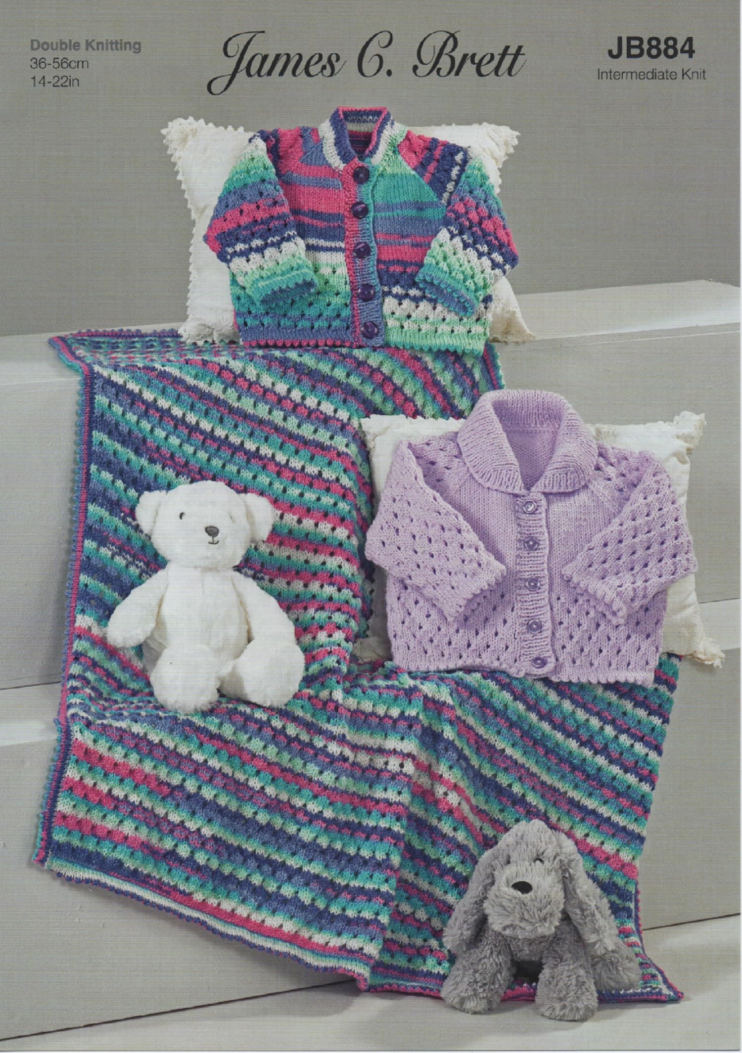 James Brett Double Knit DK Knitting Pattern Baby Cardigans & Blanket (JB884)