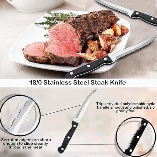 Miniatura 5 de E-far Juego de cubiertos de 24 piezas con cuchillos para carne y organizador, cubiertos cuadrados de acero inoxidable para 4, utensilios básicos