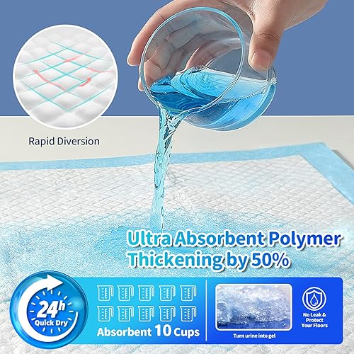 Miniatura 3 de Almohadillas para orina de perro de 6 capas superabsorbentes y a prueba de fugas, XXL de 28 x 34 pulgadas, polímero extra grande a prueba de fugas,