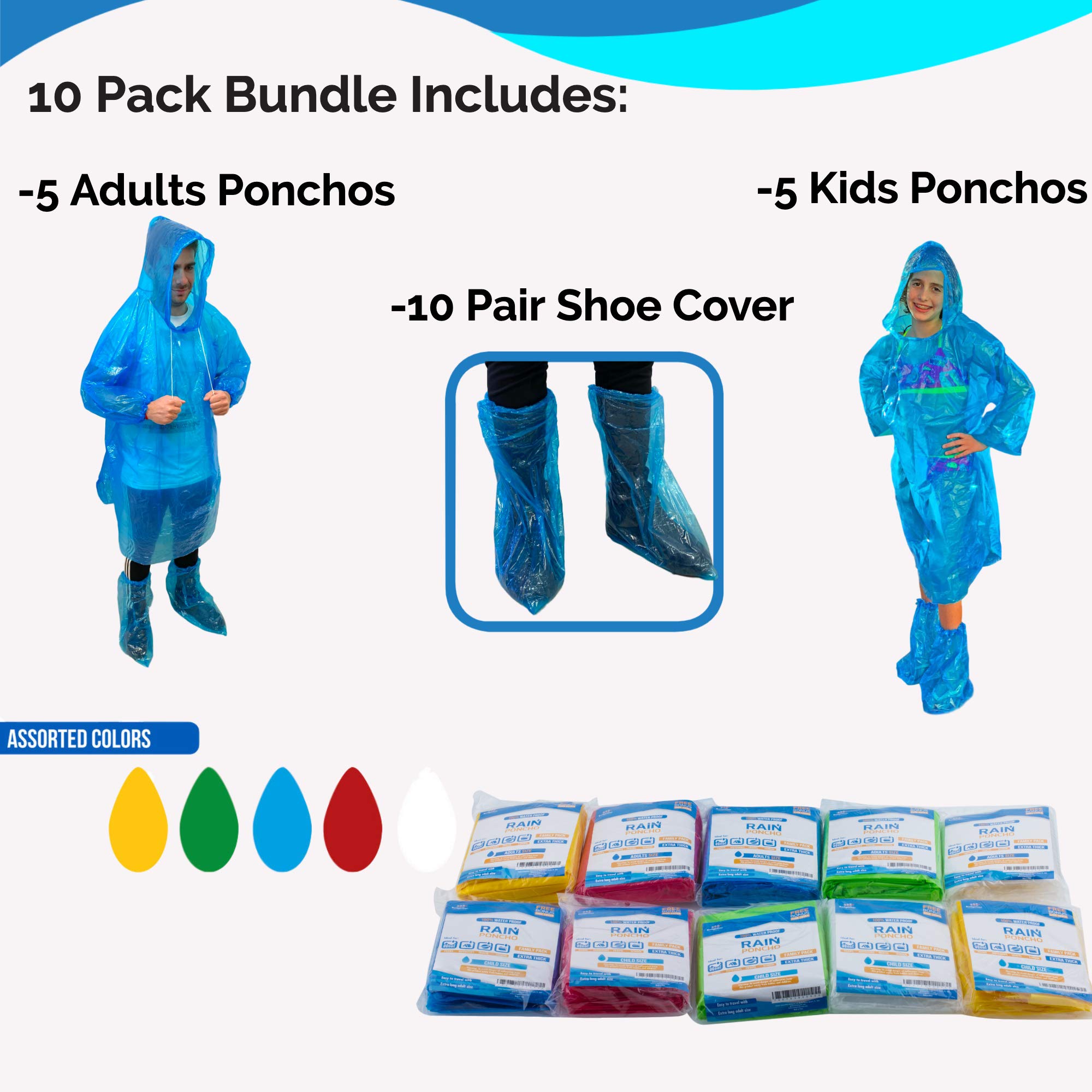 Paquete familiar de ponchos de lluvia extra gruesos, fundas para zapatos incluidas 4 y 10 unidades