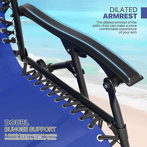 Miniatura 9 de Magshion Juego de 2 sillas plegables de gravedad cero, sillas de campamento reclinables para exteriores, sillas reclinables para patio con mesa