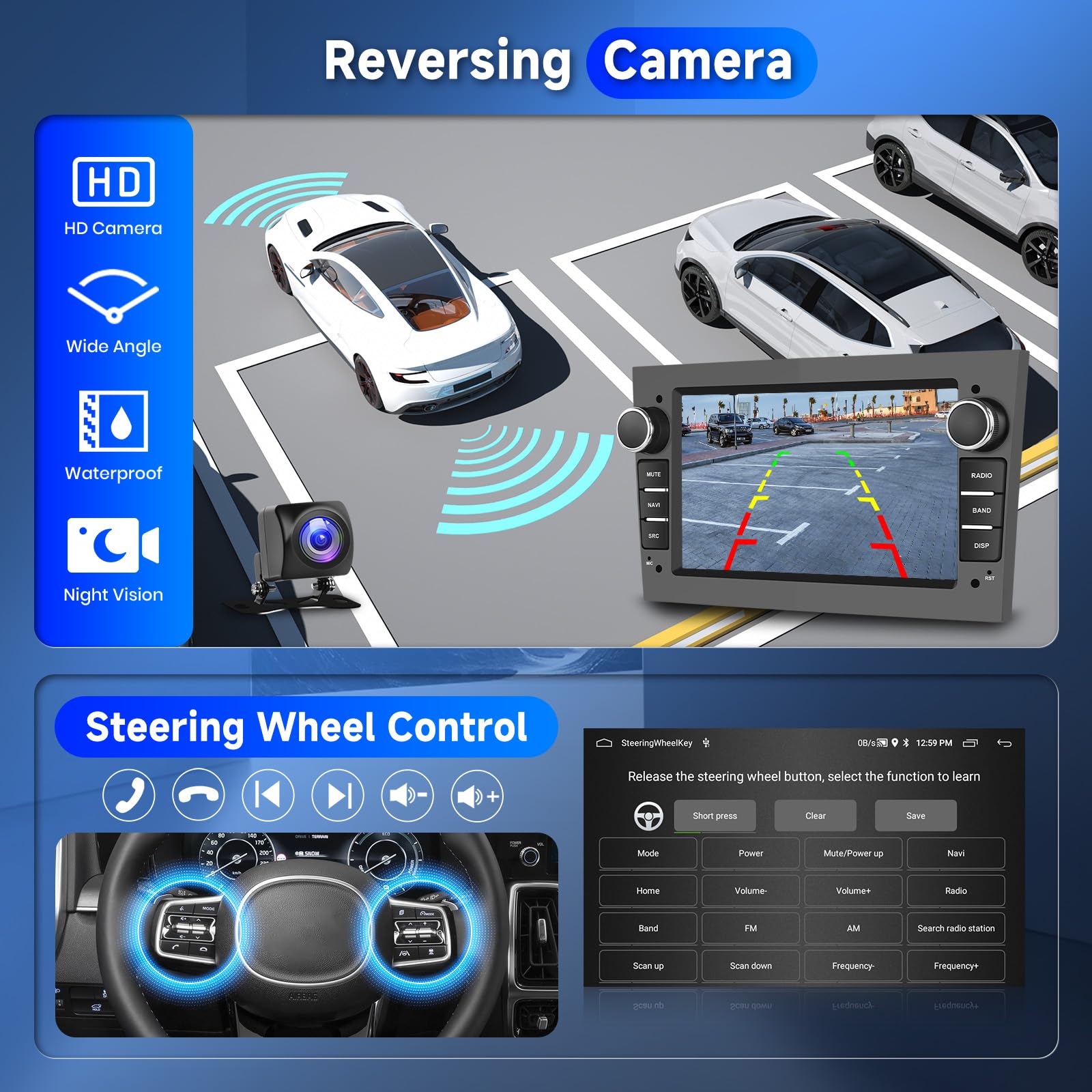 Hodozzy Carplay radio samochodowe 2 + 64G, do Opel Astra Antara, Vectra Corsa Zafira Meriva Vivaro Combo, 7-calowy samochód stereo Bluetooth z systemem Android Auto/WiFi/GPS/RDS/FM/USB + kamera