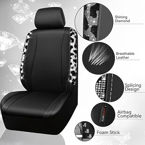 Miniatura 177 de CAR PASS Funda de asiento trasero de cuero y diamantes de imitación brillantes, impermeable, diseño de diamante brillante, ajuste universal, tiras