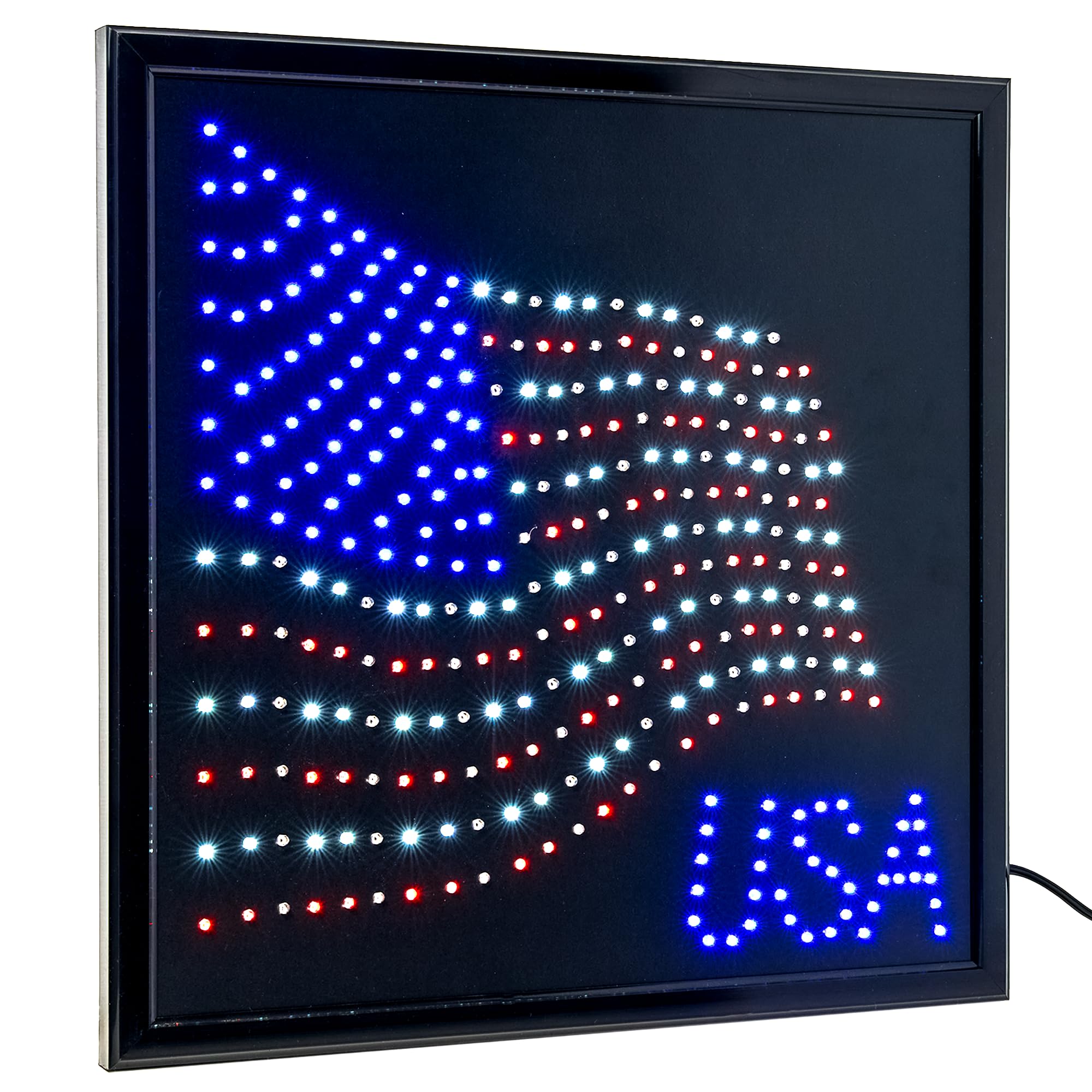 American Art Decor Framed LED Wall Sign - Wall-Mounted Neon Sign - Retro Home Decor - Vintage LED Lights For Bar, Man Cave, Garage, Gaming Room & More (American Flag, 20” x 20” x 0.8”)