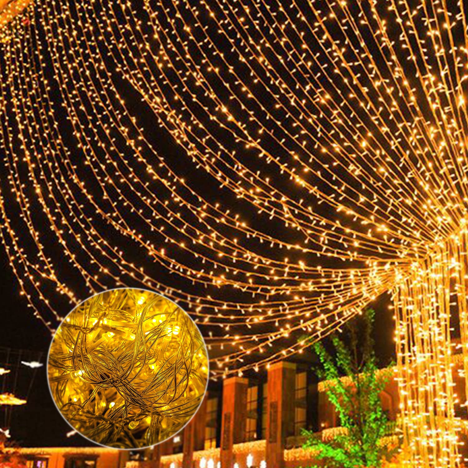 Ikodm Catena luminosa a LED per esterni, con funzione di memoria e 8 modalità, catena luminosa per esterni e interni (20 M-200 LED, bianco caldo)