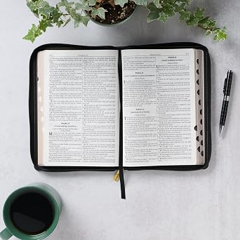 KJV Holy Bible, Thinline Large Print Faux Leather Red Letter Edition Thumb Index & Ribbon Marker, King James Version, Black, Zipper Closure (KJV Thinline LP Editions)