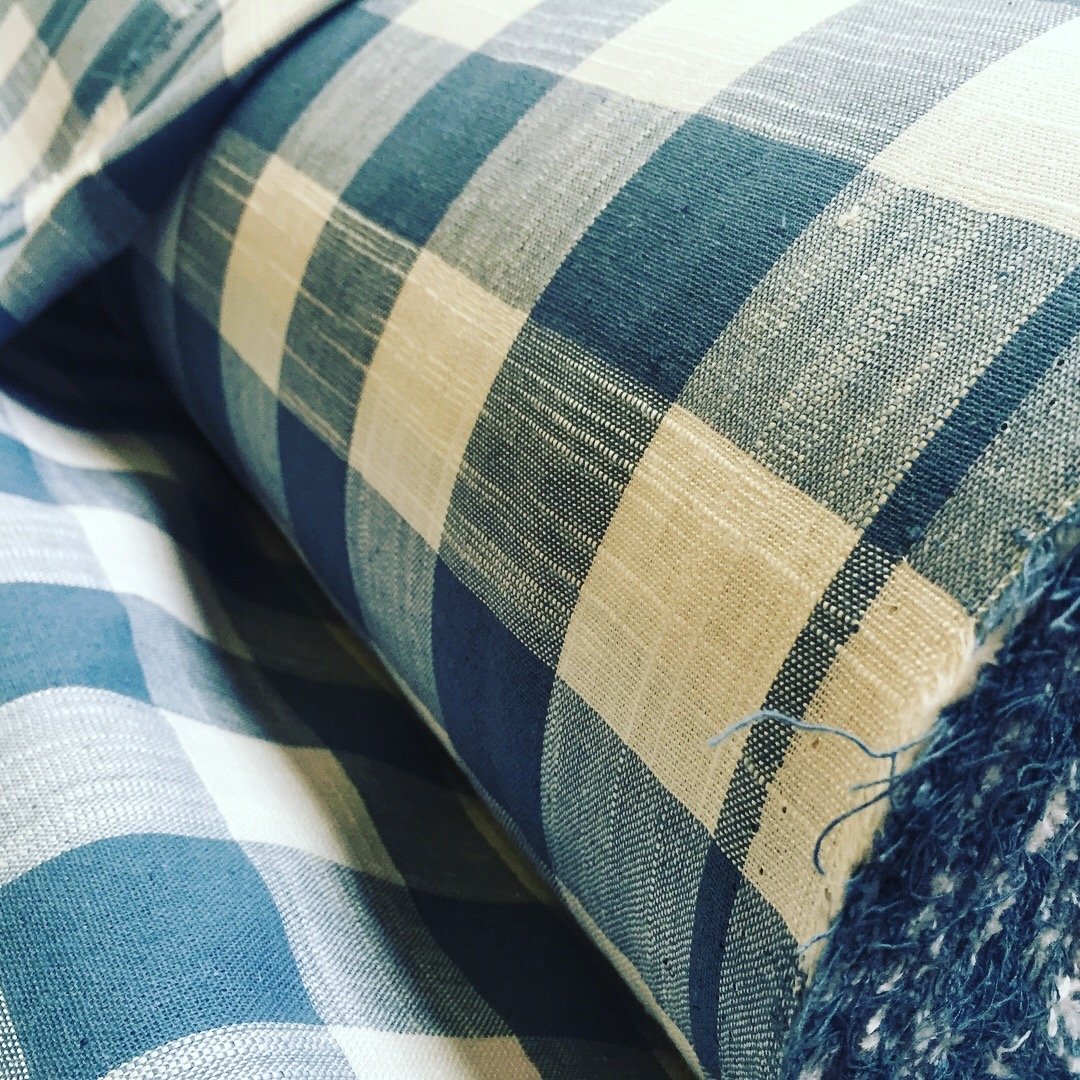 Gingham Linen Checked Linen Fabric Plaid Material Buffalo Black or Blue Check - 140cm Wide (Sold by The metre) (Duck Blue & White)