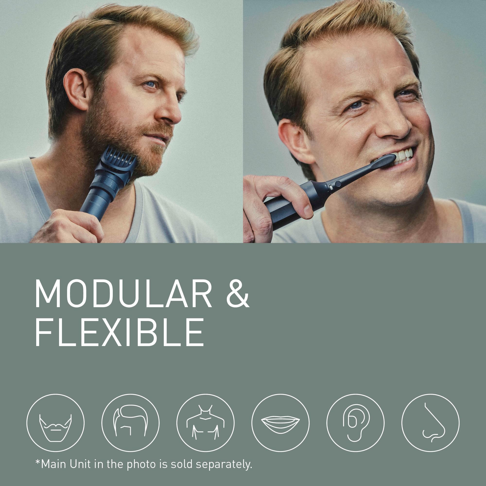 Panasonic MULTISHAPE Modulaire Personnels Soins Système, Tondeuse à Barbe/Poils & Barbe/Poils/Corps, Rasoir 3 lames, Brosse à Dents Electrique & Tondeuse Nez/Oreilles/Faciale Rechange, batterie Li-ion