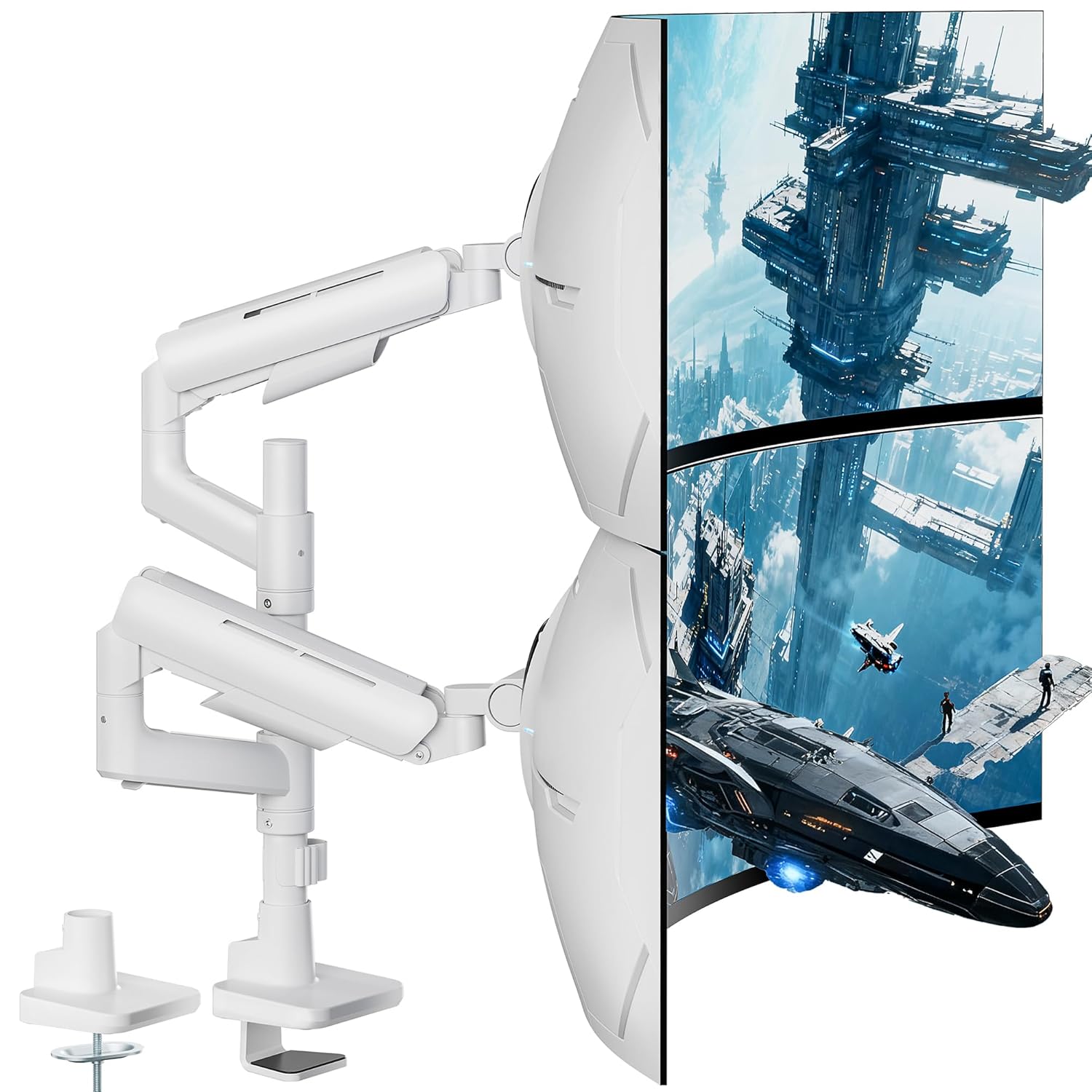 ARES WING Dual Monitor Mount for 17-49 Inch Ultrawide Heavy Duty Curved Screen Computer Monitor Arm Desk Mount