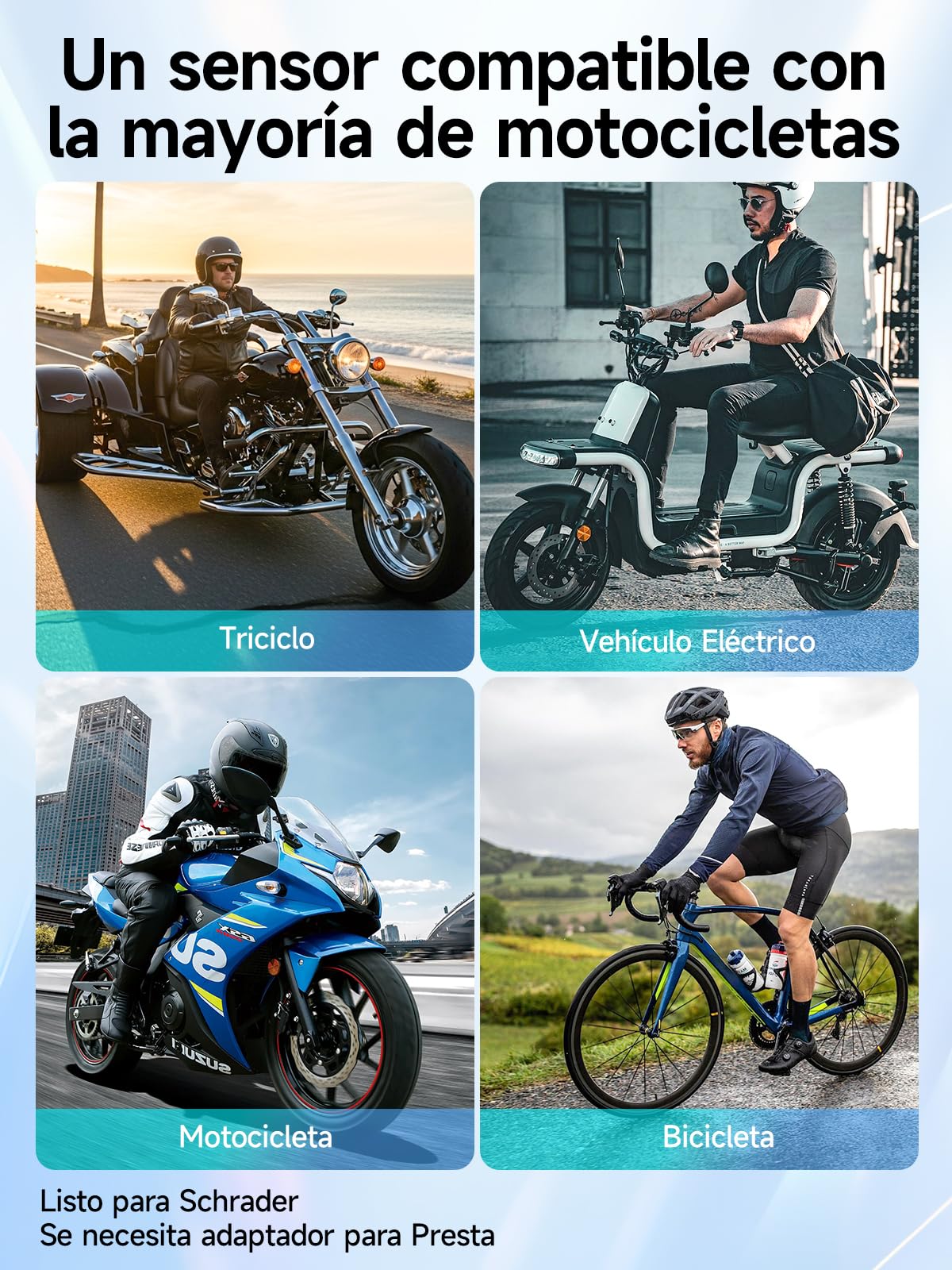 Moman Sistema TPMS Moto 2 Sensores, Monitor Presión y Temperatura Neumáticos con Alarma Manómetro de Presión de Neumáticos, Inalámbrico Solo iOS​​ & Android