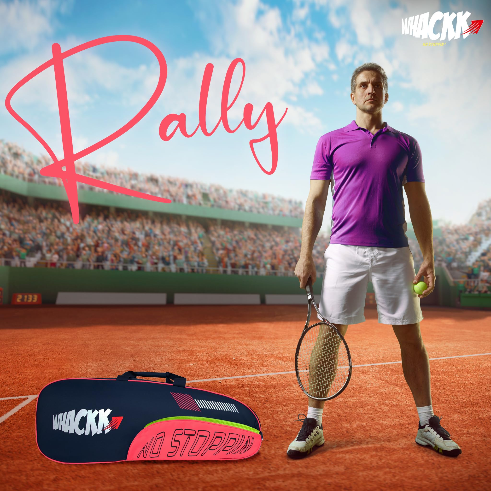 WHACKK Rally Tennis Bag Pink Navy | Racket Bag for Tennis & Badminton with Shoe Pocket | Backpack Style Kit Bag for Women & Junior Players 1