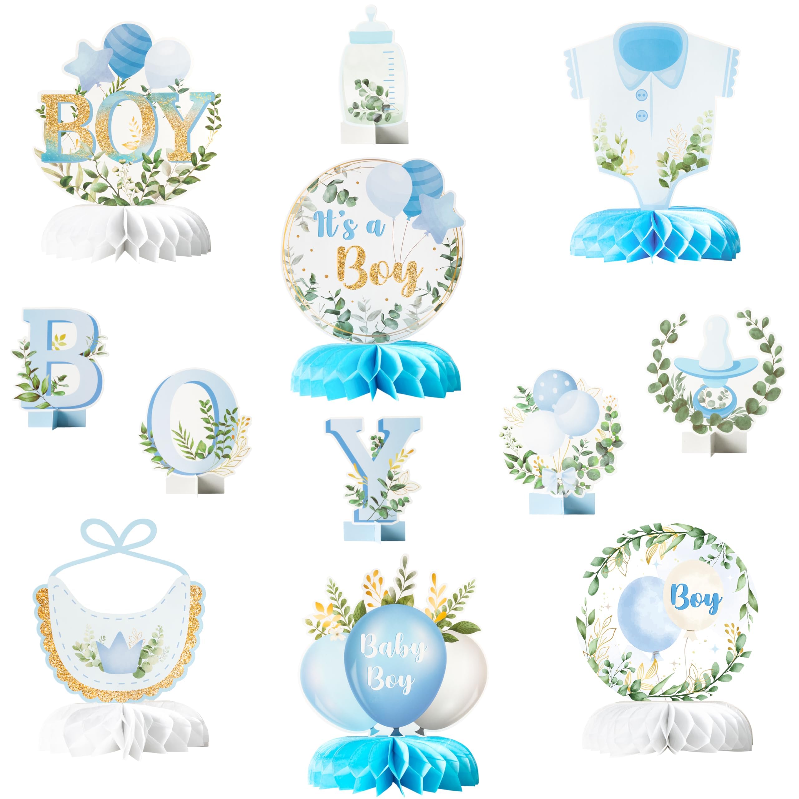 Bubaxuce 12 Pieces It Is A Boy Baby Shower Honeycomb Centerpieces Watercolor Blue Baby Shower Party Honeycomb Decorations Boy Christening Table Gender