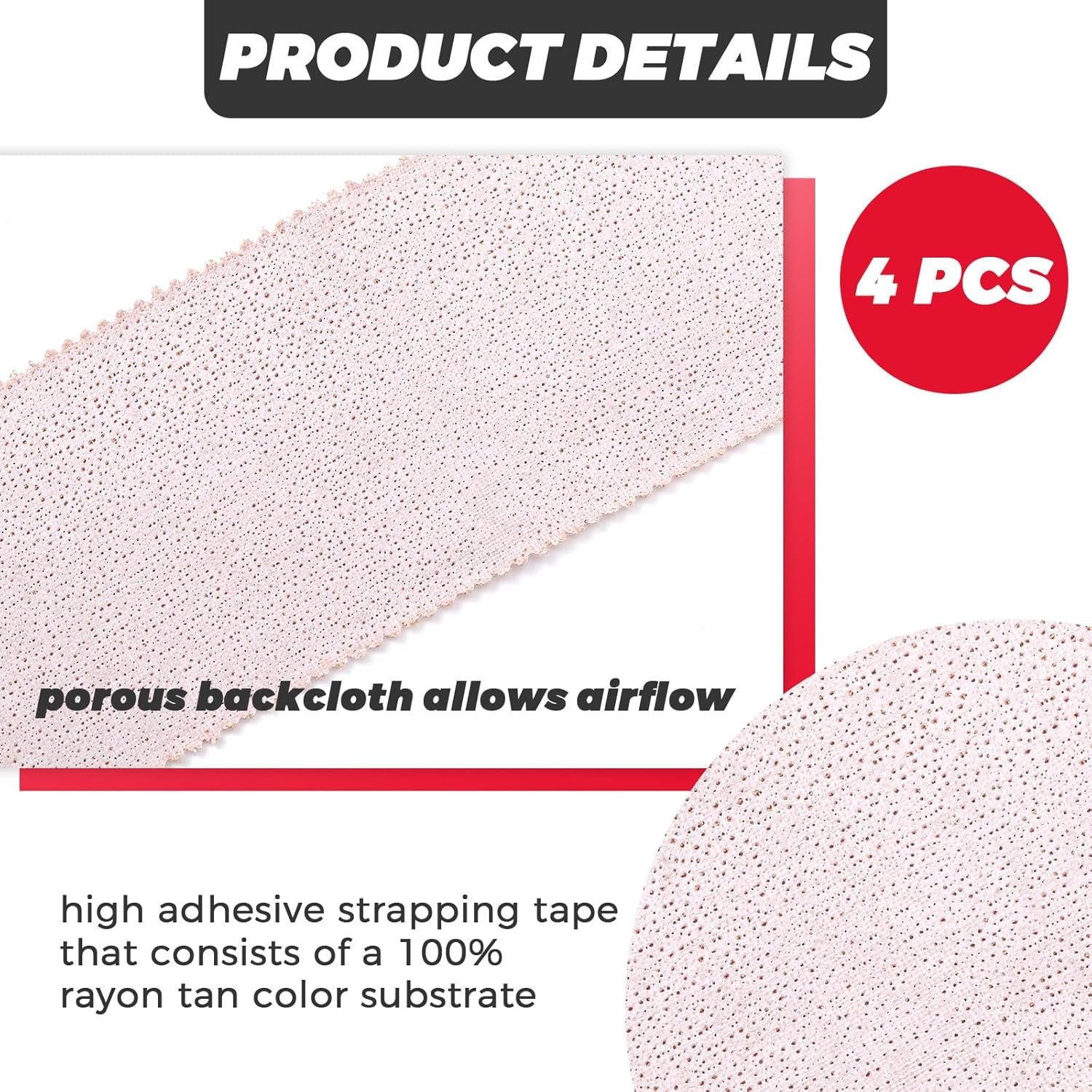 4 Roll P Sports Tape 1.5'' x 60 Yard Pt Strapping Porous Rigid Sports Cover Roll Stretch Zinc Oxide High Adhesive Rigid Tape for Sprains Strains Hand Hiking Climbing Sport Injuries Blister Prevention