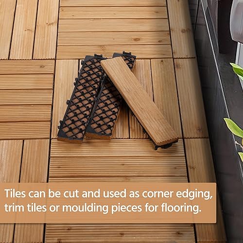 Miniatura 6 de Yaheetech 33 baldosas de madera de 12 x 12 pulgadas entrelazadas para patio, jardín, balcón, revestimiento de suelo al aire libre para camino junto