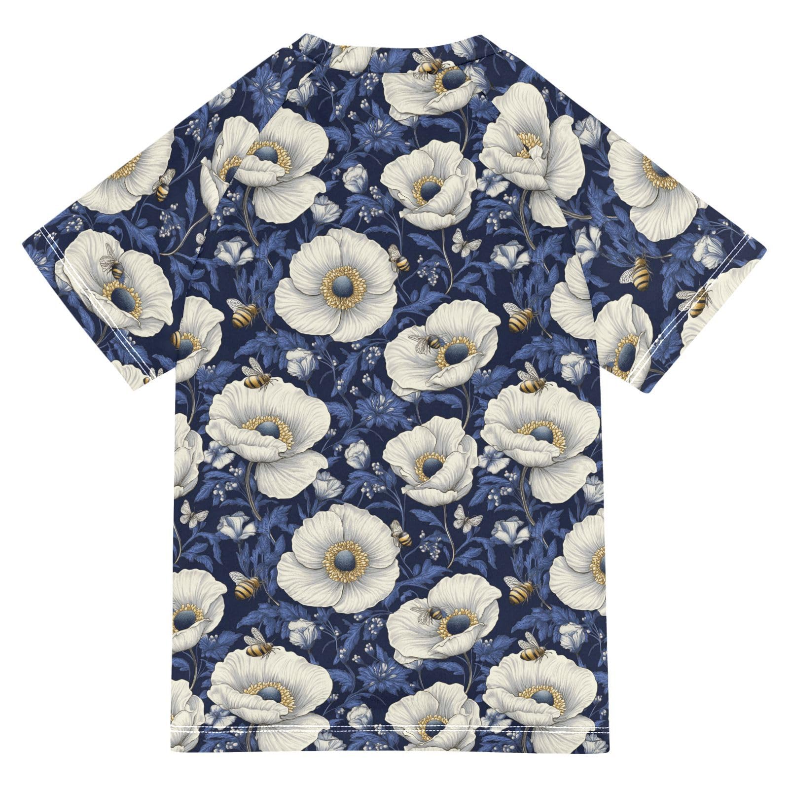 Matching Bathing Suits for Kids Short Sleeve Big Girls Swimsuit 4T White Vintage Flower Bee