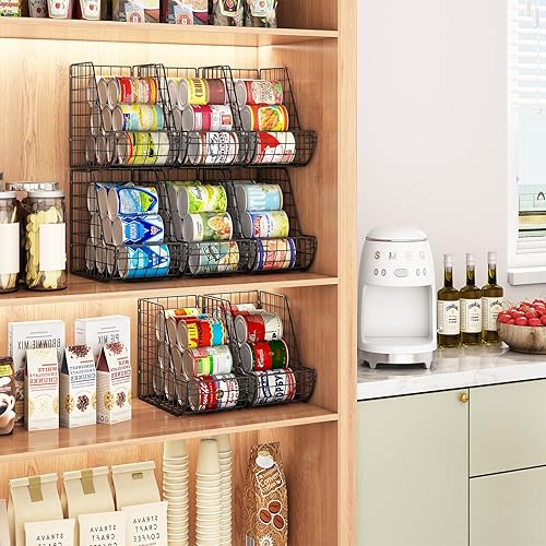 Miniatura 3 de X-cosrack Organizador de latas apilable para despensa, paquete de 3, contenedores de almacenamiento de dispensador de pie, cesta de alambre de