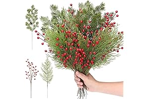 Christmas Berries Pine Picks Set - 30 Pcs, Xmas Greenery Stems for DIY Holiday Decor