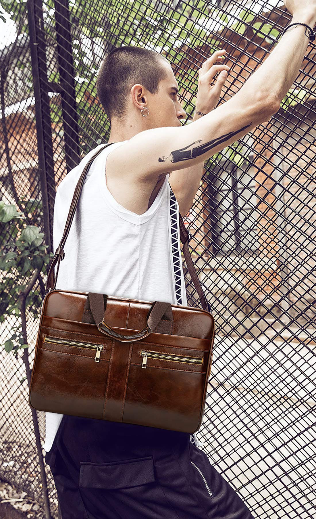 FANDARE Uomo Ventiquattrore Business Borsa a tracolla Pelle borse a spalla Impermeabile Borsetta Crossbody Messenger Bag