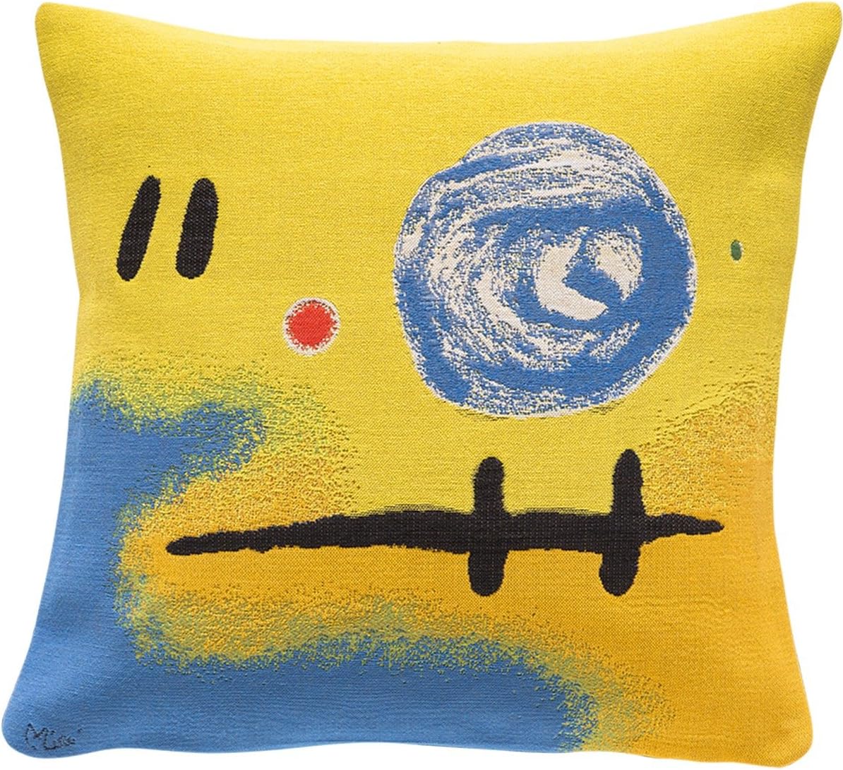 Jules Pansu - Premium European Throw Pillowcases in Jacquard Weave - Miro "2+5=7" (1965) - 17 3/4 x 17 3/4 Inches - Invisible Zipper Opening - Version1