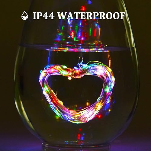 Miniatura 7 de Paquete de 2 tiras de 200 luces LED con energía solar, alambre de cobre impermeable para exteriores, 8 modos, luces de hadas para jardín, patio,