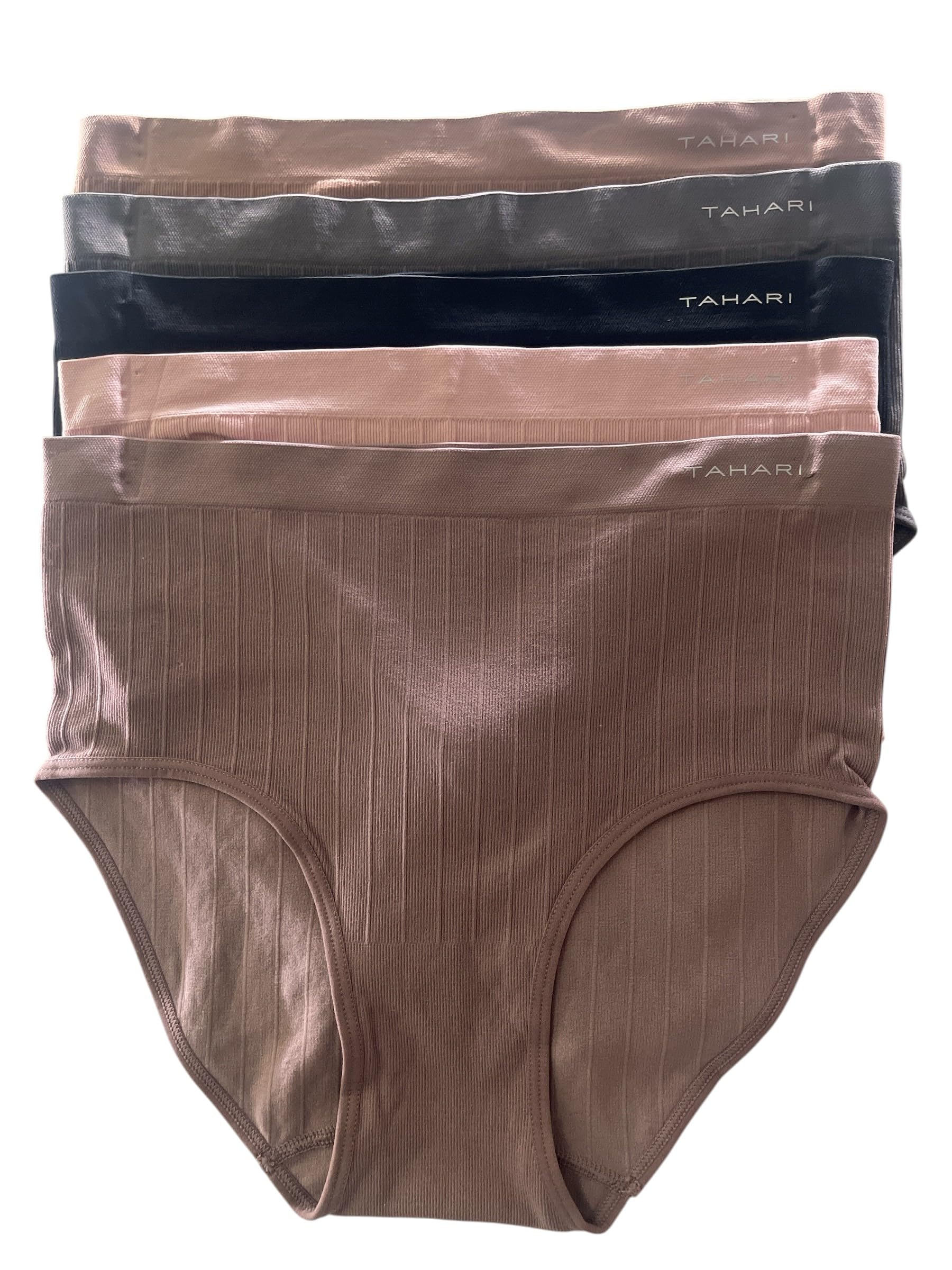 TAHARI Women's 5-Pack Ribbed Seamless Underwear Brief