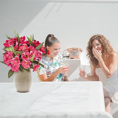 Miniatura 6 de Amaryllis - Ramo de flores artificiales de 18 pulgadas de largo, pétalos de seda, hojas verdes sintéticas, decoración de boda, manualidades, centro